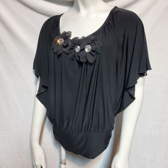 Fashion Gold Black Flower Top - Picture 1 of 5